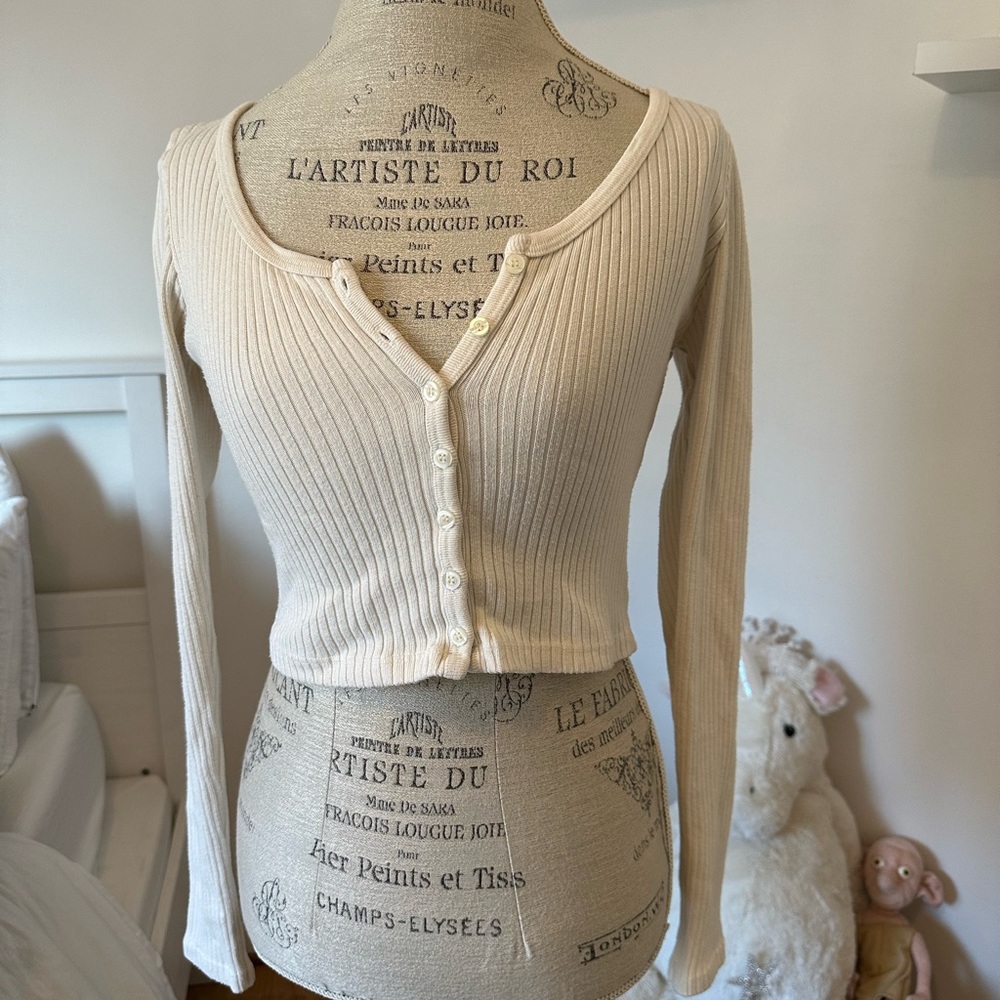 Brandy Melville Cream Long Sleeve Cardigan top